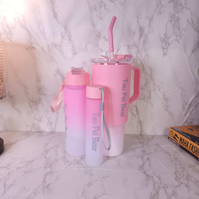 Pink Tau Pei Bear Portable Sports Water Bottle 3Pcs Set - Maha fashions -  TUMBLER