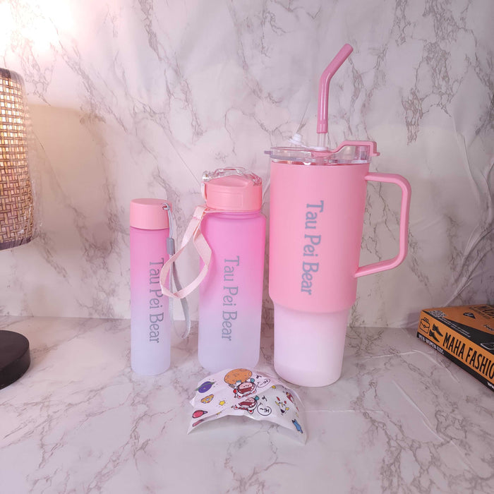 Pink Tau Pei Bear Portable Sports Water Bottle 3Pcs Set - Maha fashions -  TUMBLER