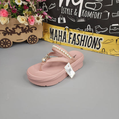 Pink Wegde Slides with Buckle & Pearl - Maha fashions -  Women Footwear