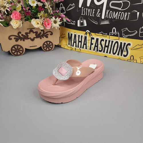 Pink Wegde Slides with Studs - Maha fashions -  Women Footwear