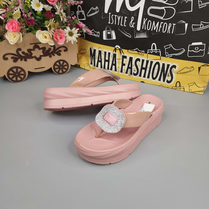 Pink Wegde Slides with Studs - Maha fashions -  Women Footwear