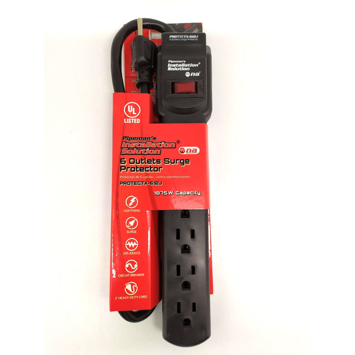 Pipeman’s Installation Solution 6 Outlet Surge Protector 1875 W Capacity Be sure that your electronic devices are safe during sudden outages with this Hyper Tough Surge Protector   -PROTECTX-612J Hannah's Variety Store