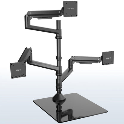 Pneumatic Arm Triple Ultrawide Monitor Extra Tall Desk Stand - Up to 49" Screens on a blue / white gradient background.