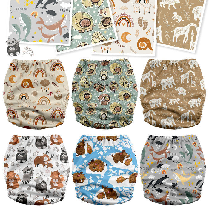 POCKET DIAPER 3.0 WITH INSERTS - 6 PACK(A-Animals' Love)