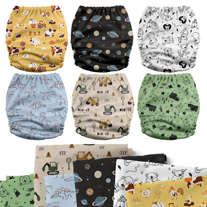 POCKET DIAPER 3.0 WITH INSERTS - 6 PACK(A-Dinosaurs and Farm)