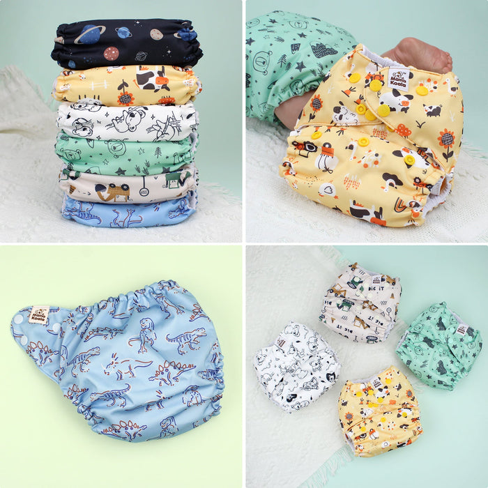 POCKET DIAPER 3.0 WITH INSERTS - 6 PACK(A-Dinosaurs and Farm)