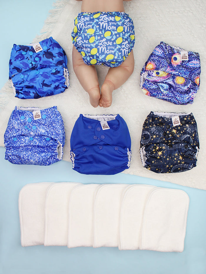 POCKET DIAPER 3.0 WITH INSERTS - 6 PACK(A-Dreamy Sky)