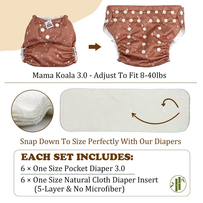 POCKET DIAPER 3.0 WITH INSERTS - 6 PACK(A-Dreamy Sky)