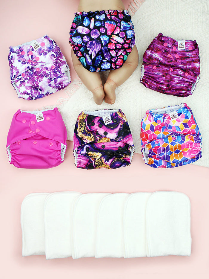 POCKET DIAPER 3.0 WITH INSERTS - 6 PACK(A-Purple One)