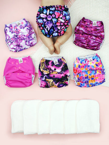 POCKET DIAPER 3.0 WITH INSERTS - 6 PACK(A-Purple One)