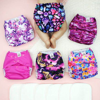 POCKET DIAPER 3.0 WITH INSERTS - 6 PACK(A-Purple One)