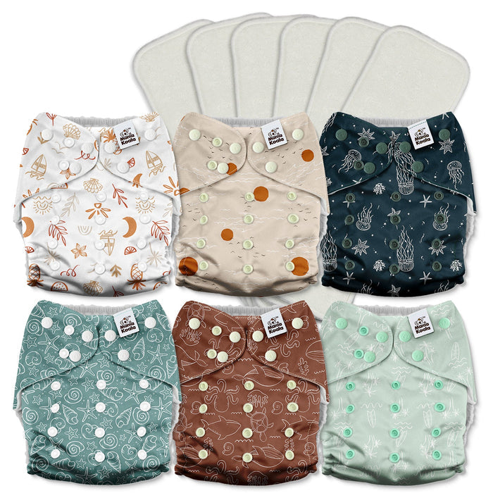POCKET DIAPER 3.0 WITH INSERTS - 6 PACK(A-Seashore)