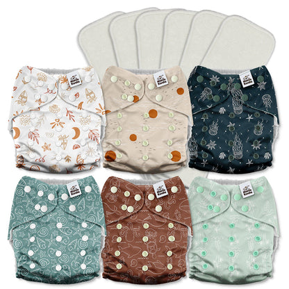 POCKET DIAPER 3.0 WITH INSERTS - 6 PACK(A-Seashore)