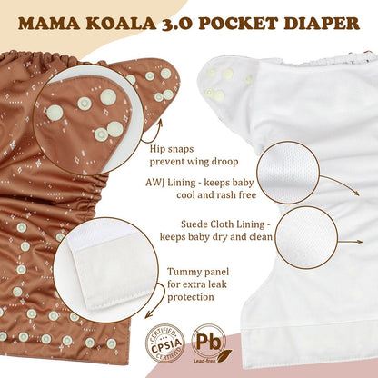 POCKET DIAPER 3.0 WITH INSERTS - 6 PACK(A-Seashore)