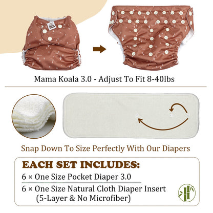 POCKET DIAPER 3.0 WITH INSERTS - 6 PACK(A-Seashore)
