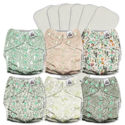 POCKET DIAPER 3.0 WITH INSERTS - 6 PACK(A-Spring Sprouts)