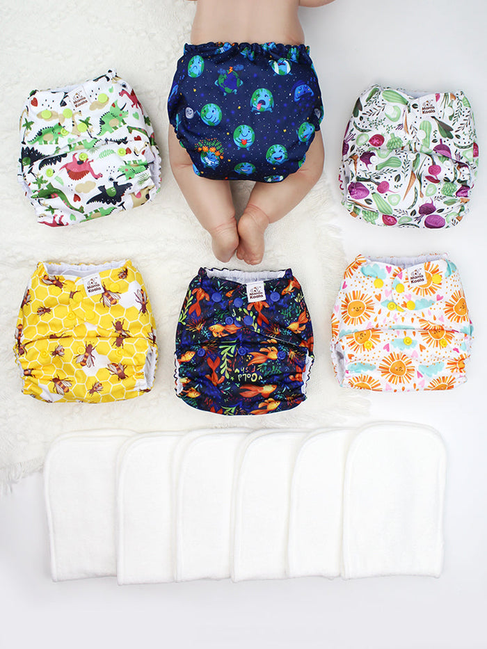 POCKET DIAPER 3.0 WITH INSERTS - 6 PACK(Animals and Earth)