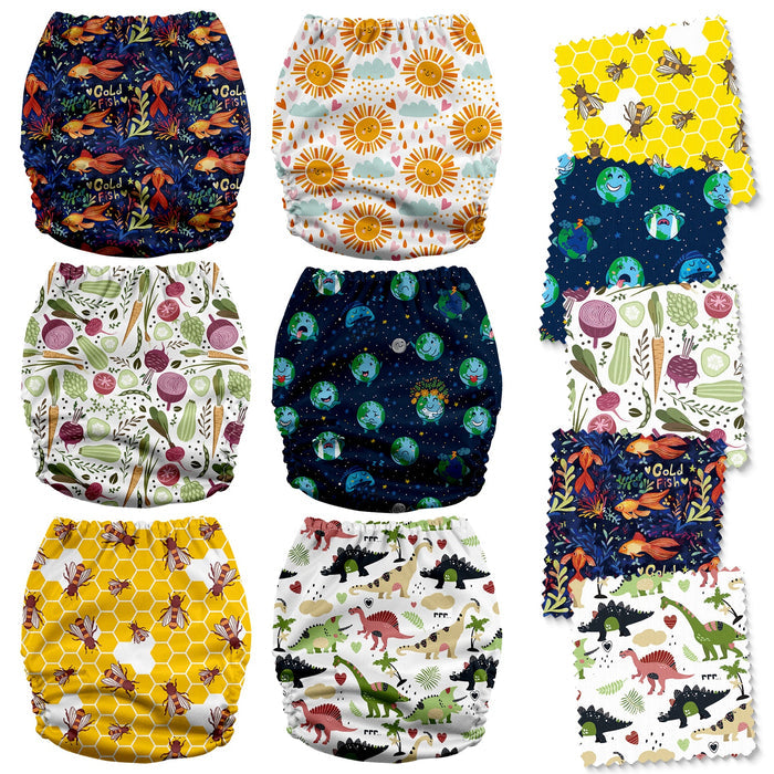 POCKET DIAPER 3.0 WITH INSERTS - 6 PACK(Animals and Earth)