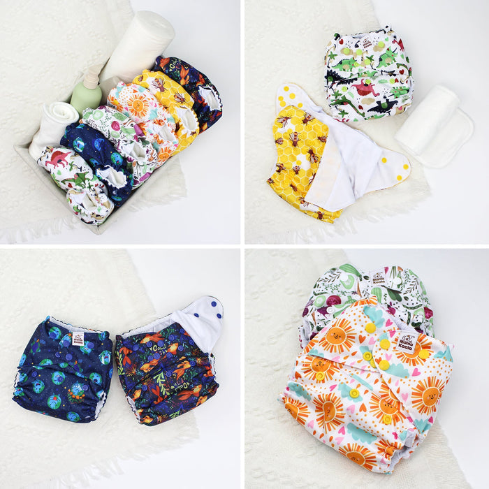 POCKET DIAPER 3.0 WITH INSERTS - 6 PACK(Animals and Earth)