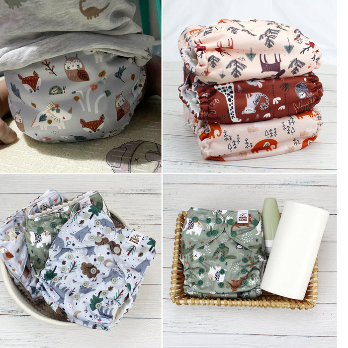 POCKET DIAPER 3.0 WITH INSERTS - 6 PACK(Animals in The Forest)