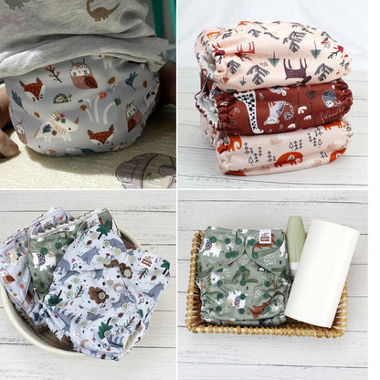 POCKET DIAPER 3.0 WITH INSERTS - 6 PACK(Animals in The Forest)