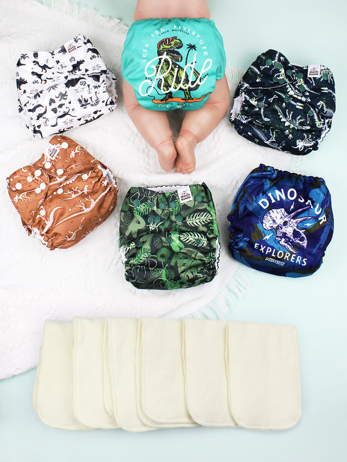POCKET DIAPER 3.0 WITH INSERTS - 6 PACK(Cool Dinosaurs)