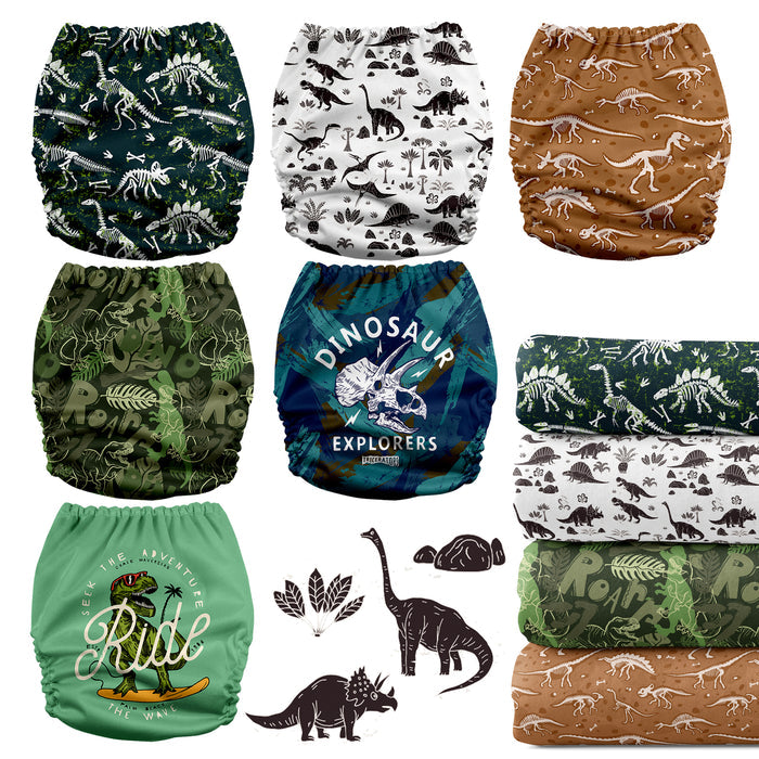 POCKET DIAPER 3.0 WITH INSERTS - 6 PACK(Cool Dinosaurs)