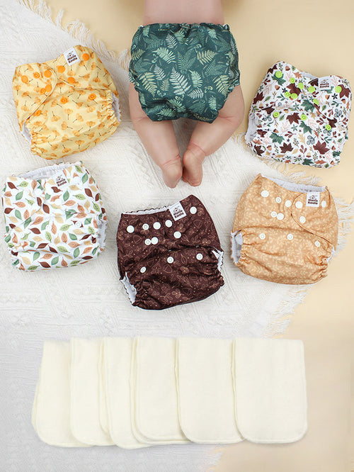 POCKET DIAPER 3.0 WITH INSERTS - 6 PACK(Falling Leaves)