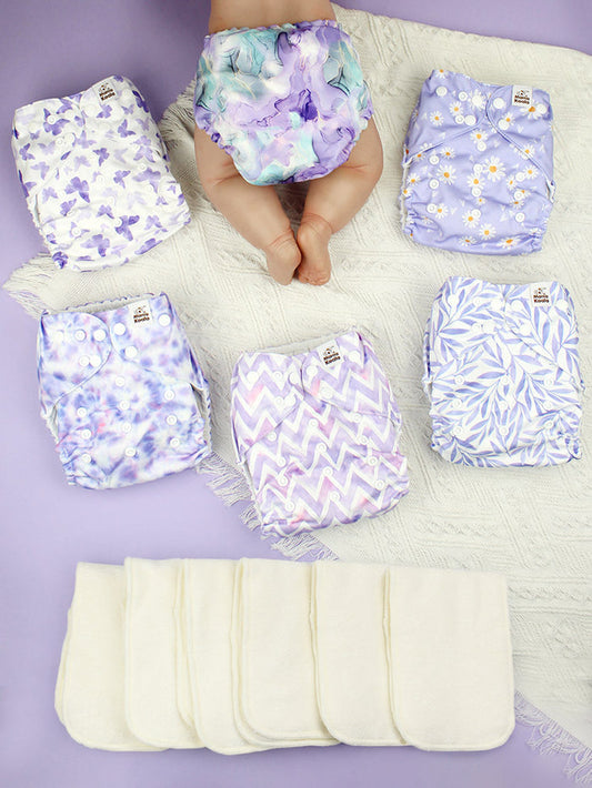 POCKET DIAPER 3.0 WITH INSERTS - 6 PACK(Light Lavender)