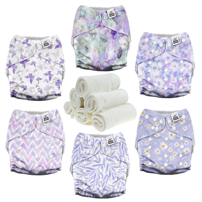 POCKET DIAPER 3.0 WITH INSERTS - 6 PACK(Light Lavender)