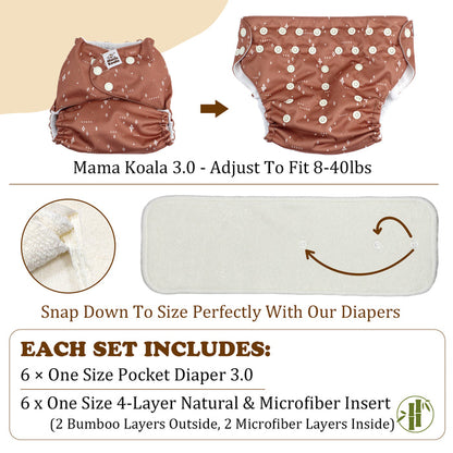 POCKET DIAPER 3.0 WITH INSERTS - 6 PACK(Light Lavender)