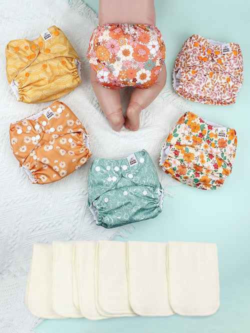 POCKET DIAPER 3.0 WITH INSERTS - 6 PACK(Little Daisies)