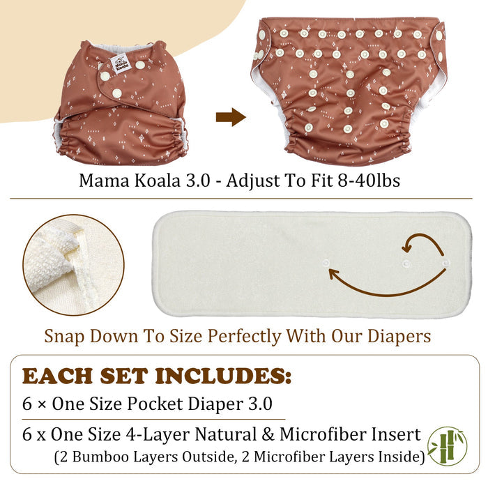 POCKET DIAPER 3.0 WITH INSERTS - 6 PACK(Pinetree Cabin)