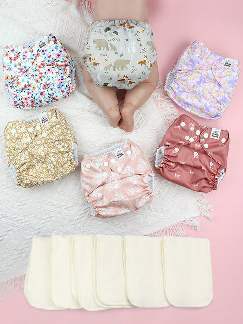 POCKET DIAPER 3.0 WITH INSERTS - 6 PACK(Wild Flowers)