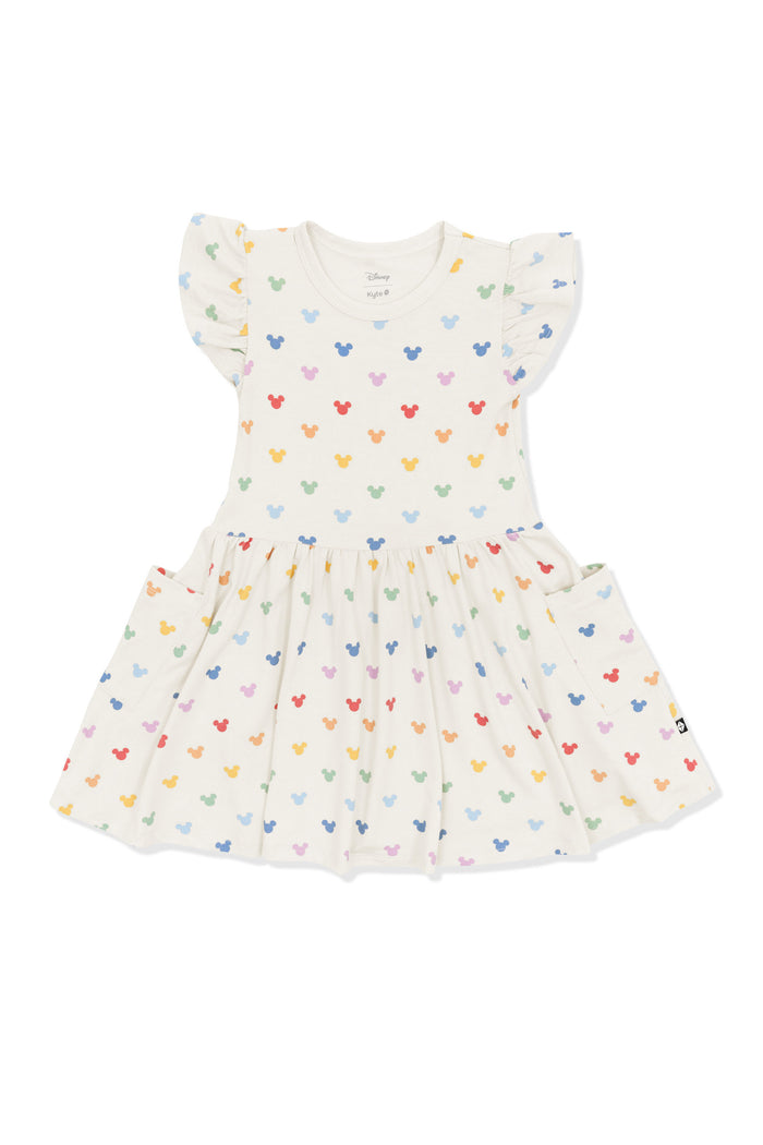 Pocket Dress with Pastel Mickey Mouse pattern on an oat background