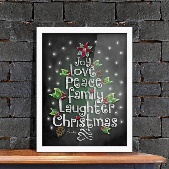 Poster Hub Chalk Drawing Christmas Joy Love Peace Chalk Motivational Art Decor
