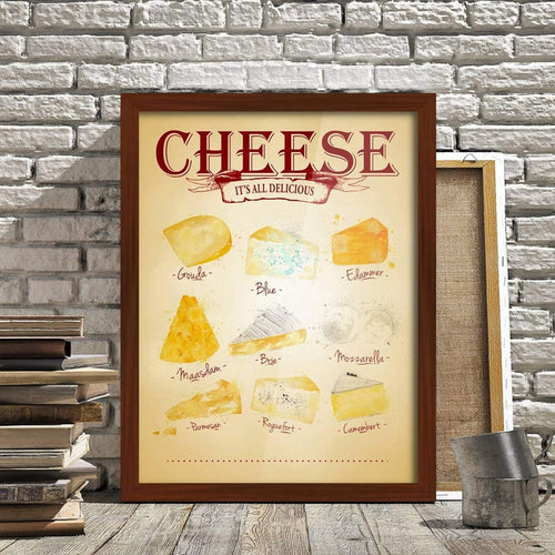 Poster Hub Cheese Menu - Brown Kitchen Art Decor