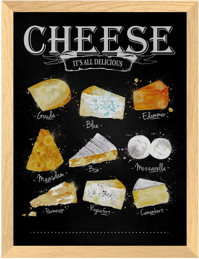 Poster Hub Cheese Menu Black Kitchen Art Decor
