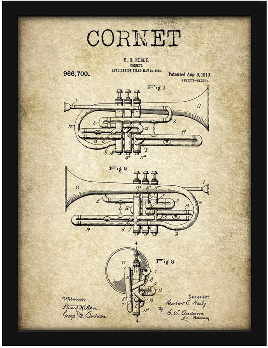 Poster Hub Music Instrument Cornet Vintage Patent Art Decor