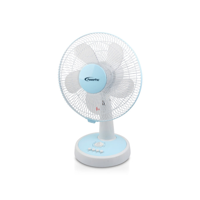 PowerPac 12" Desk Fan – High Velocity, Adjustable Tilt, Oscillation, Quiet, Durable, Overheat Protection, 3-Speed, pale blue & white, PPTF303