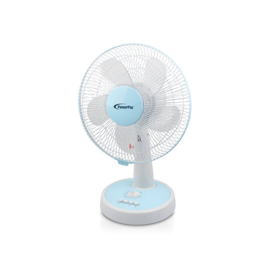 PowerPac 12" Desk Fan – High Velocity, Adjustable Tilt, Oscillation, Quiet, Durable, Overheat Protection, 3-Speed, pale blue & white, PPTF303