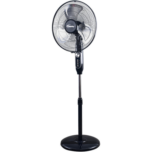 PowerPac 16" Stand Fan – Metal Blades, Powerful Airflow, Adjustable Tilt & Height, Oscillation, Timer, 3-Speed, black, PPFS616
