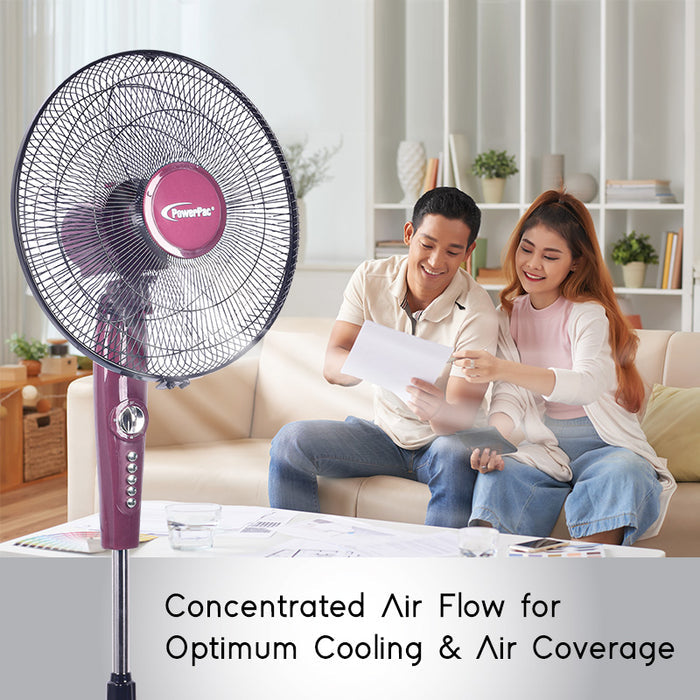 PowerPac 16" Stand Fan – Strong Airflow, Adjustable Tilt & Height, Oscillation, Timer, Durable, Energy-saving, 4-Speed, red, PPFS50