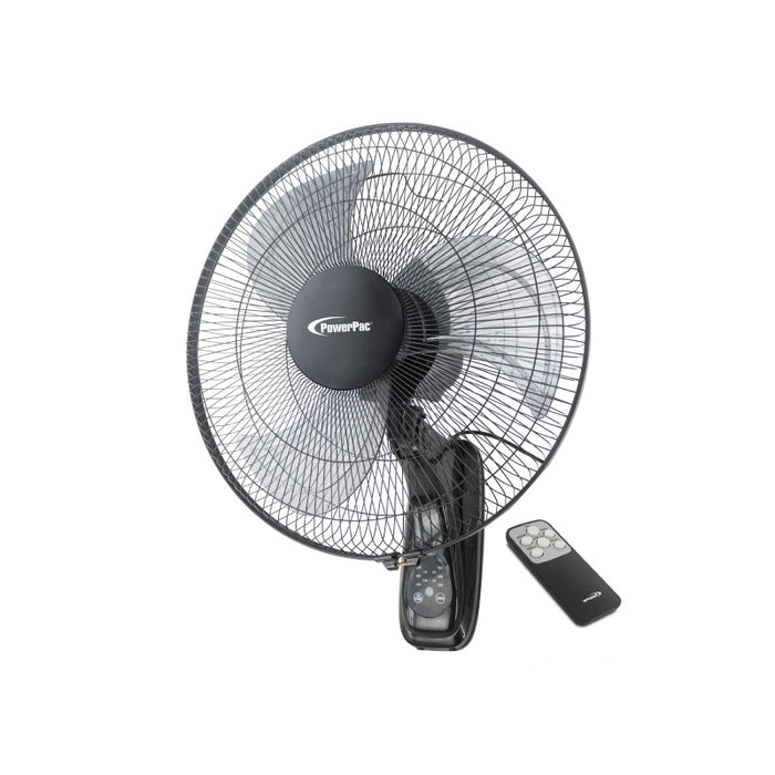 PowerPac 16" Wall Fan – Remote Control, Adjustable Tilt, Wide Oscillation, Safe & Easy Installation, Thermal Protection, 3-Speed, black, PPWF40R