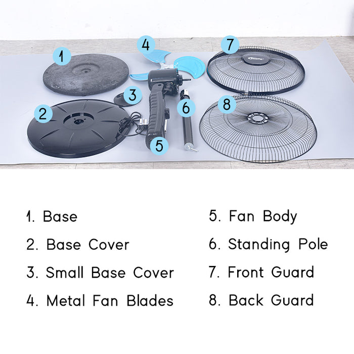 PowerPac 18" Stand Fan – Metal Blades, Powerful Airflow, Adjustable Tilt & Height, Oscillation, Timer, 3-Speed, black, PPFS818
