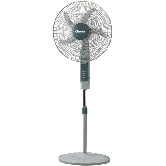 PowerPac 18" Stand Fan – Strong Airflow, Adjustable Tilt & Height, Oscillation, Timer, Durable, Energy-saving, 3-Speed, white, PPFS70