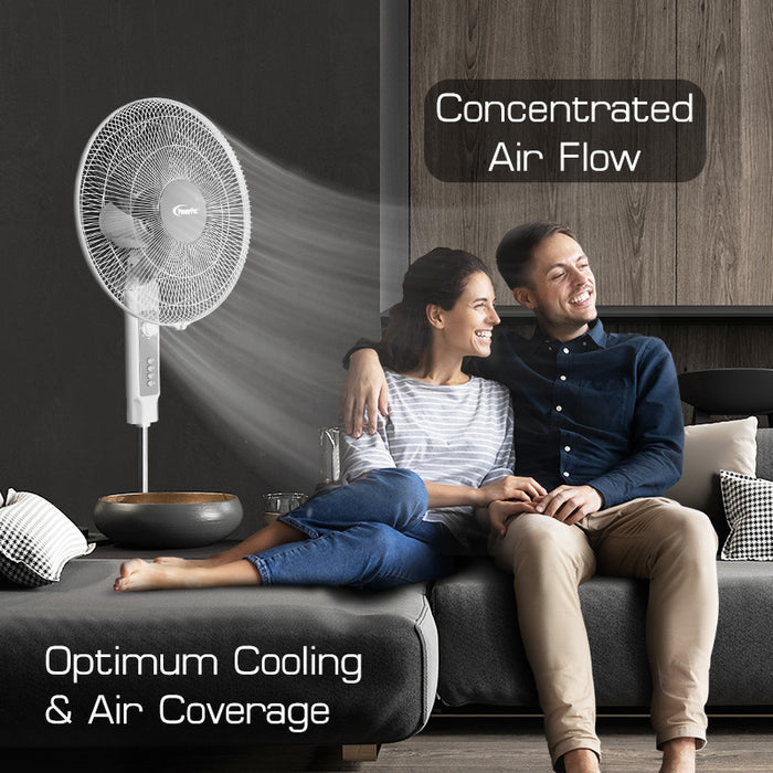 PowerPac 18" Stand Fan – Strong Airflow, Adjustable Tilt & Height, Oscillation, Timer, Durable, Energy-saving, 3-Speed, white, PPFS70