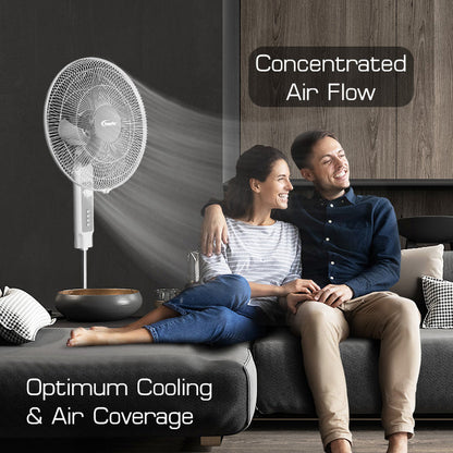 PowerPac 18" Stand Fan – Strong Airflow, Adjustable Tilt & Height, Oscillation, Timer, Durable, Energy-saving, 3-Speed, white, PPFS70