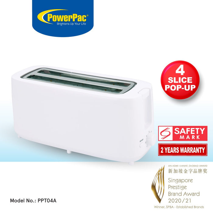 PowerPac 4 Slice Pop-up Bread Toaster (PPT04)