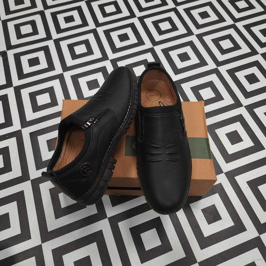 Premium Black Leather Casual Shoes - Maha fashions -  Men Footwear